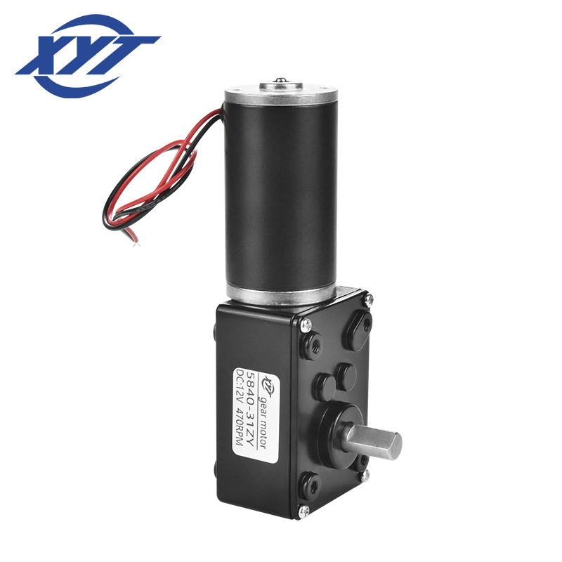 XYT Black 5840-31ZY 12v 24v High Torque Max 70Kg,cm Worm Gearbox Steel Tube Motor Micro Reducer Self-lock 90 Degree Dc Motor