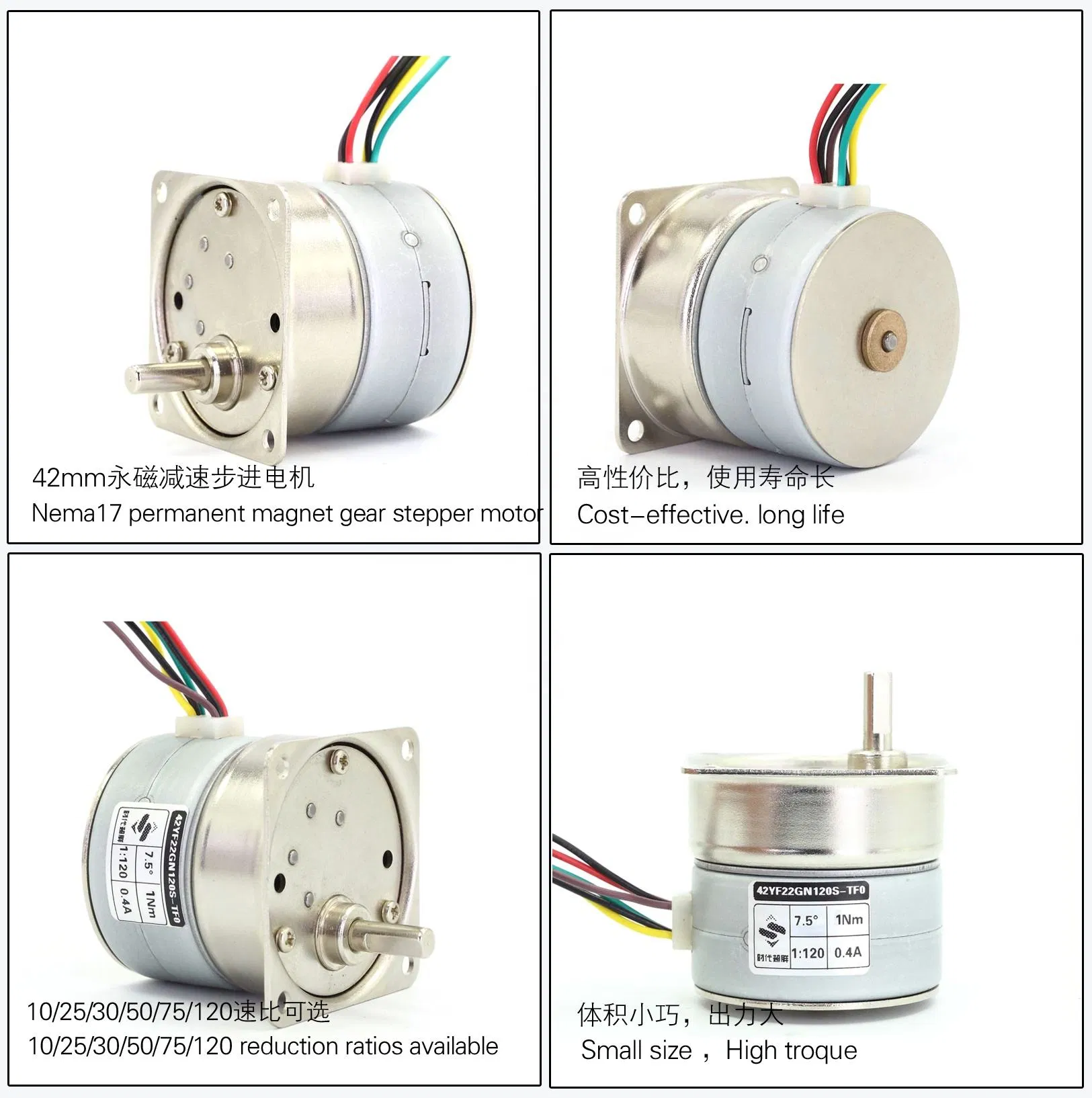 NEMA17 7.5degree Permanent Magnet Geared Stepper Motor Low Speed