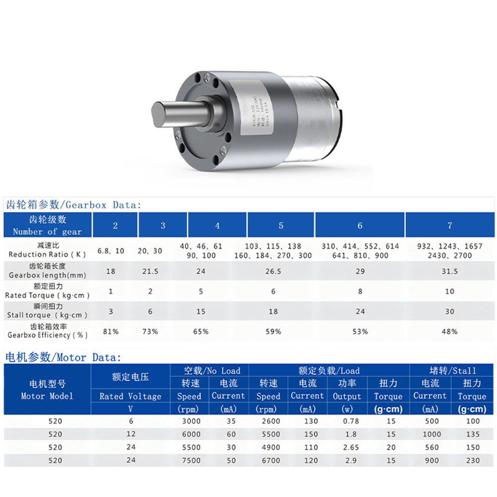 37RGM520 DC Gear Motor Robot High Torque 6v 12v 24v Speed Adjustable High Speed Small Motor
