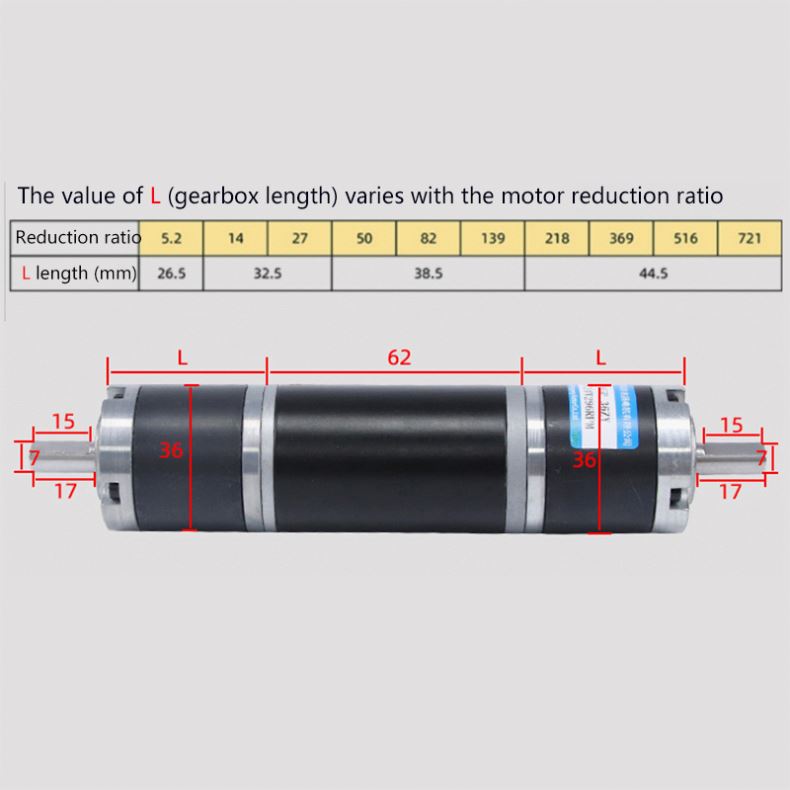 Double Shaft Planetary Gear DC Reduction Motor 12v-24v 36-36ZY Micro Low Speed Motor with High Torque for Fan Boat Use