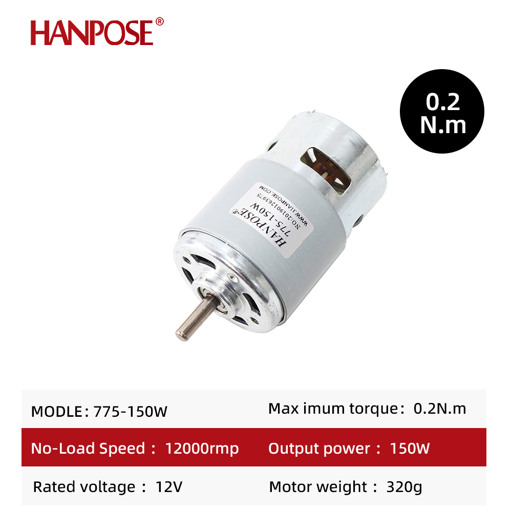 Hanpose Dc Durable 775 150W 12000RMP Motor Double Ball Bearing Large Torque High Power Low Noise Power Supply High Dc Motor 12V