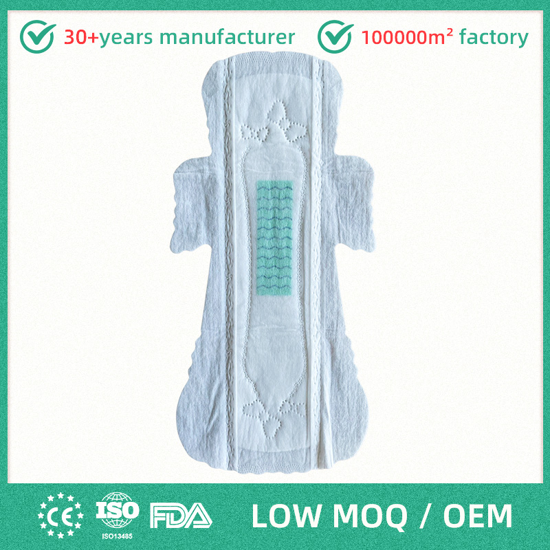 Fabricante personalizado de marca privada de compresas sanitarias para mujeres con alas, de algodón, ultra delgadas, de alta absorción, para uso nocturno