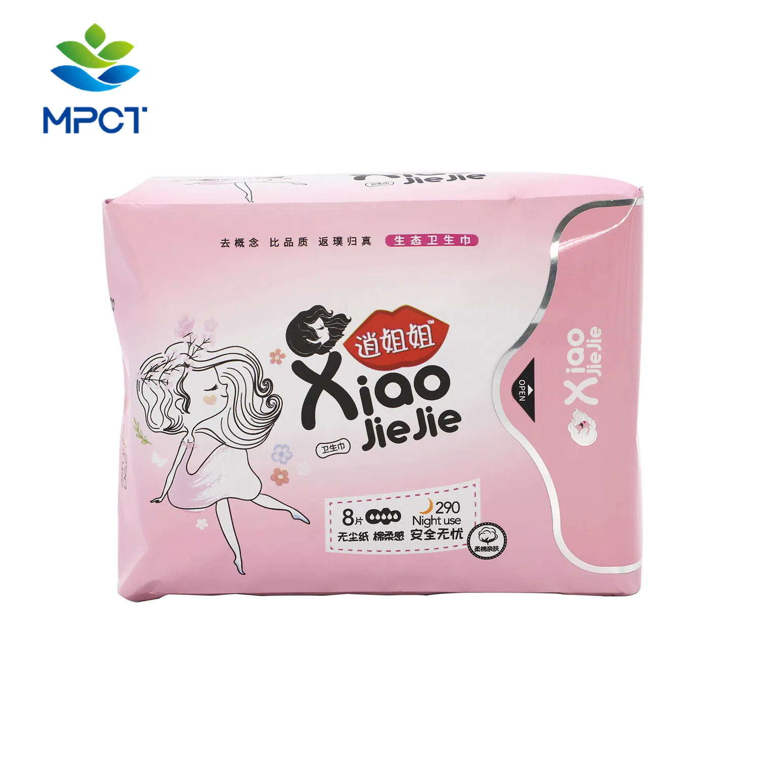 Nueva producción de moda, material de algodón orgánico, capas suaves, compresas sanitarias para ladies