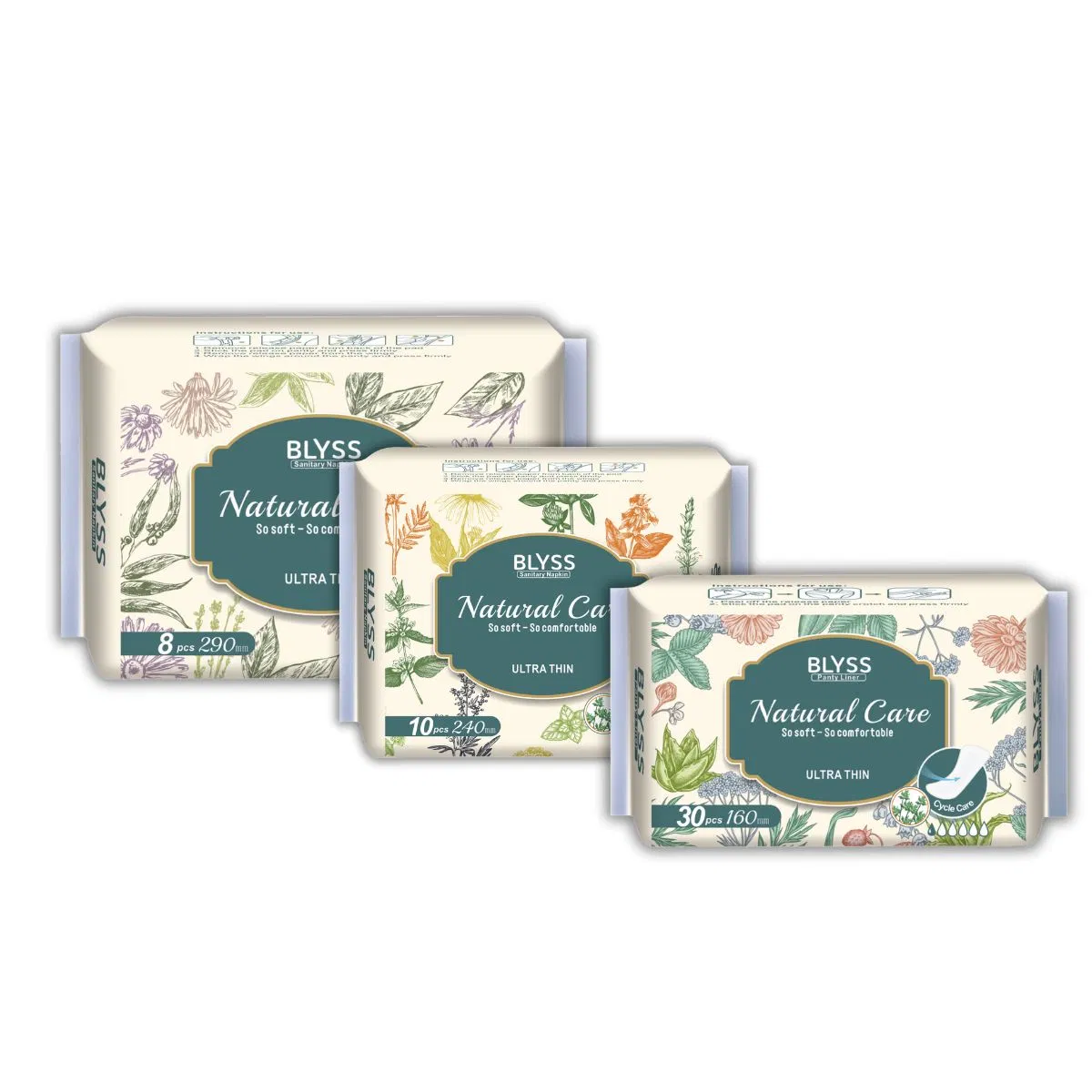 Compresas desechables para mujeres biodegradables de hierbas, compresas sanitarias pesadas, compresas sanitarias nocturnas
