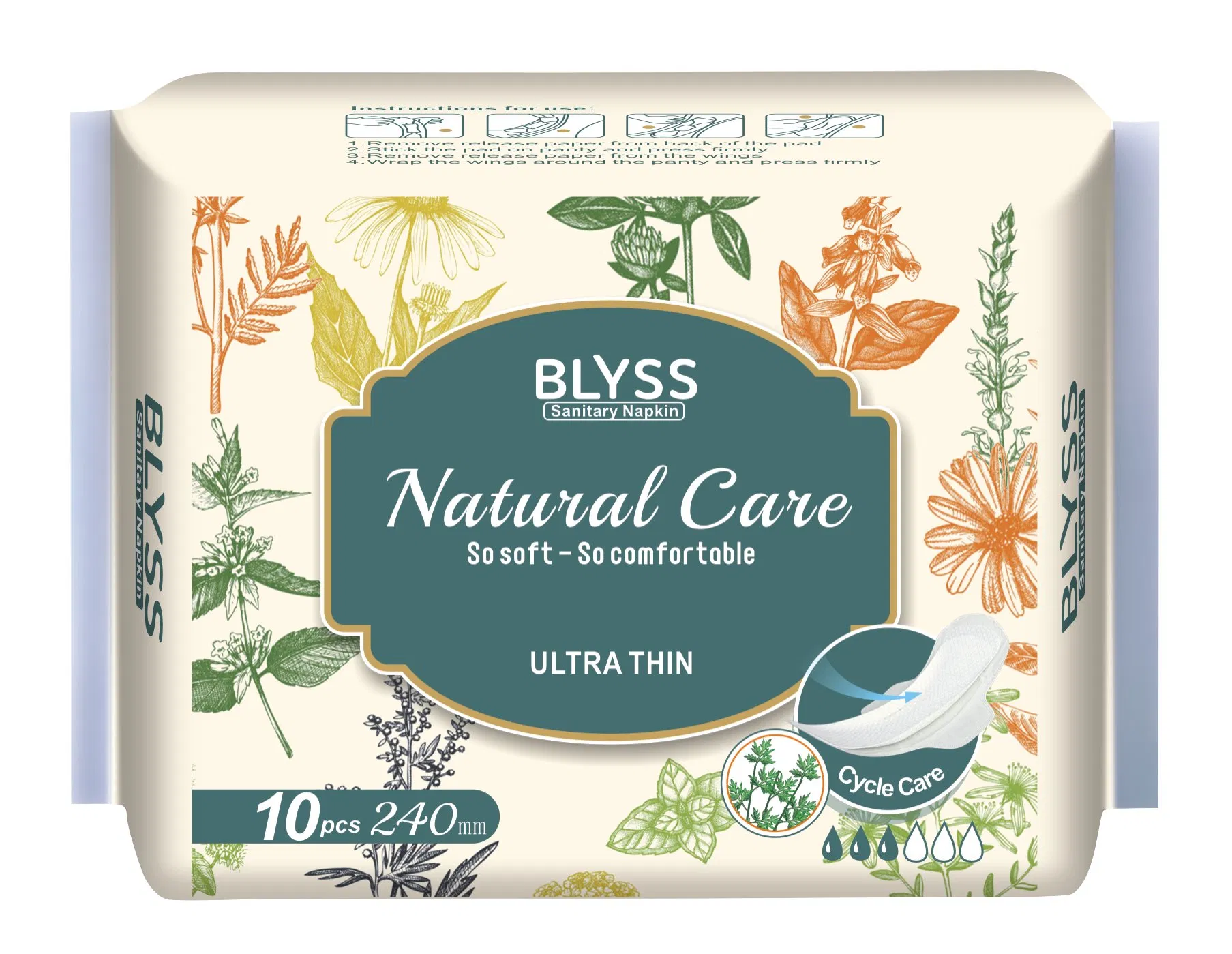 Compresas desechables para mujeres biodegradables de hierbas, compresas sanitarias pesadas, compresas sanitarias nocturnas
