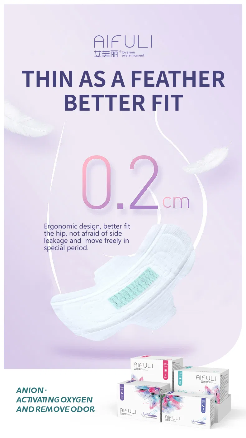 Toalla sanitaria ultra delgada de iones negativos aniónicos al por mayor para mujer, toallas sanitarias femeninas, almohadillas de maternidad