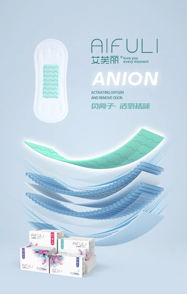 Toalla sanitaria ultra delgada de iones negativos aniónicos al por mayor para mujer, toallas sanitarias femeninas, almohadillas de maternidad