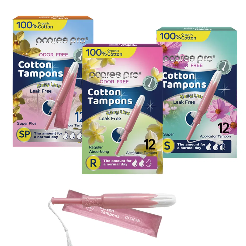 Toalla sanitaria desechable de algodón orgánico suave personalizada y privada de la FDA con aplicador