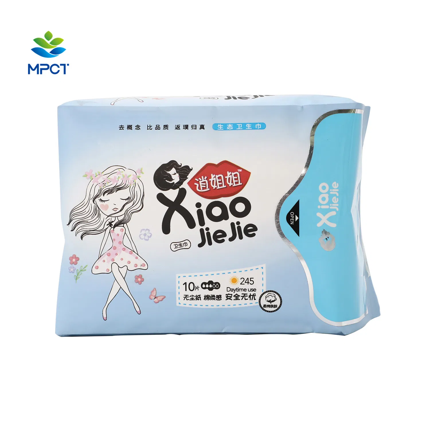 Nueva producción de moda, material de algodón orgánico, capas suaves, compresas sanitarias para ladies