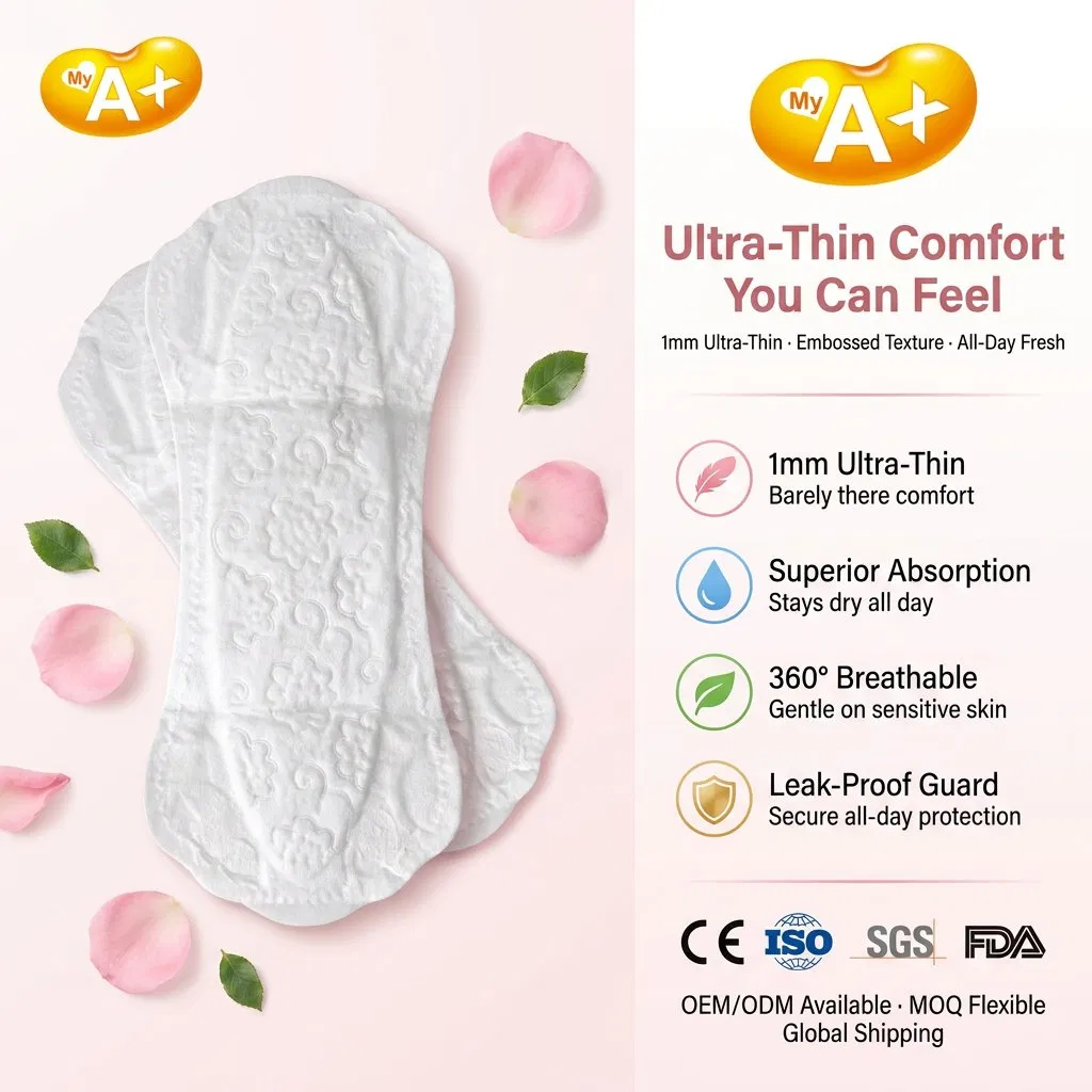 Mis a+ 1mm Protectores diarios biodegradables desechables de hierbas con alas gruesas y protección contra filtraciones para mujeres