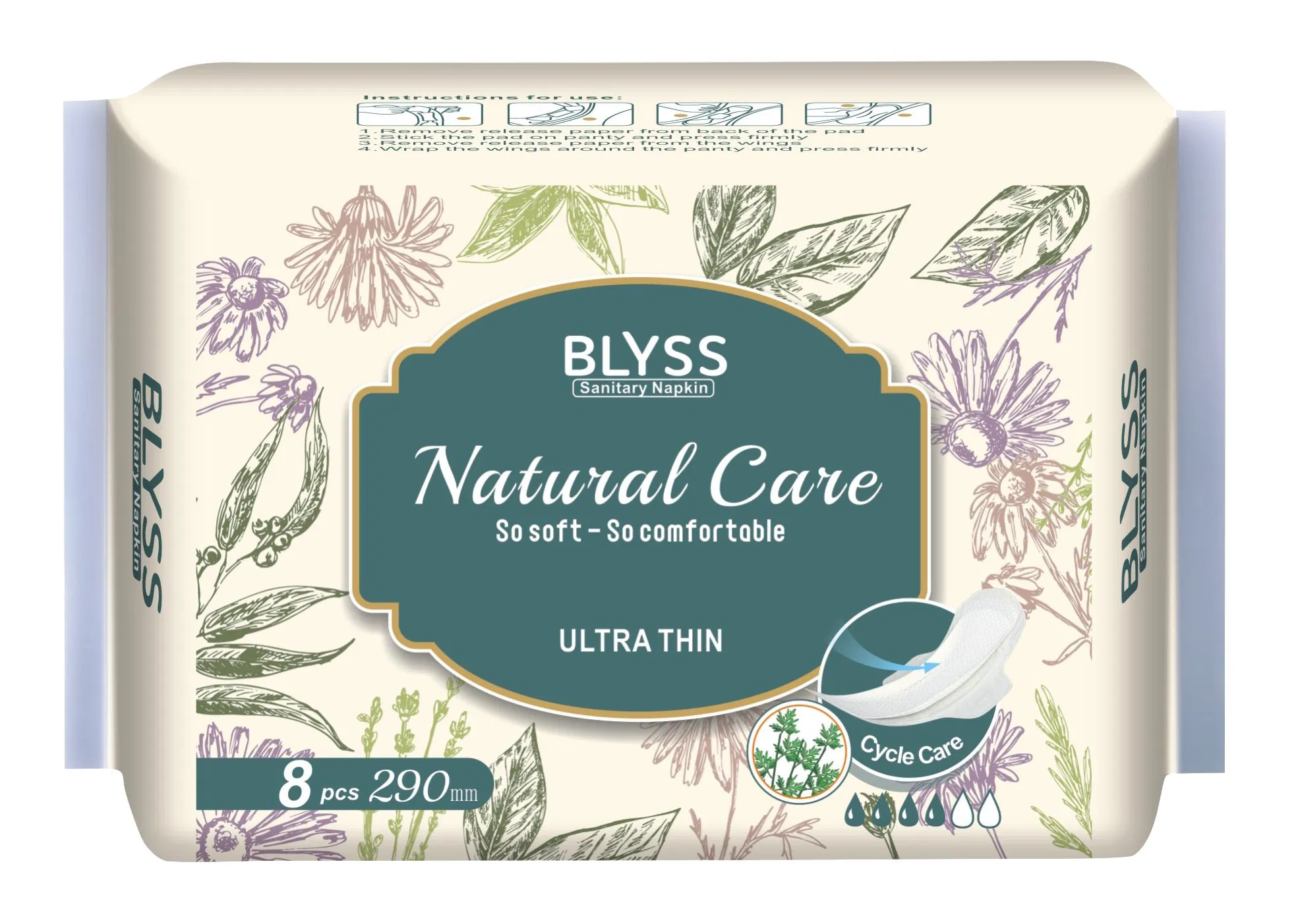Compresas desechables para mujeres biodegradables de hierbas, compresas sanitarias pesadas, compresas sanitarias nocturnas