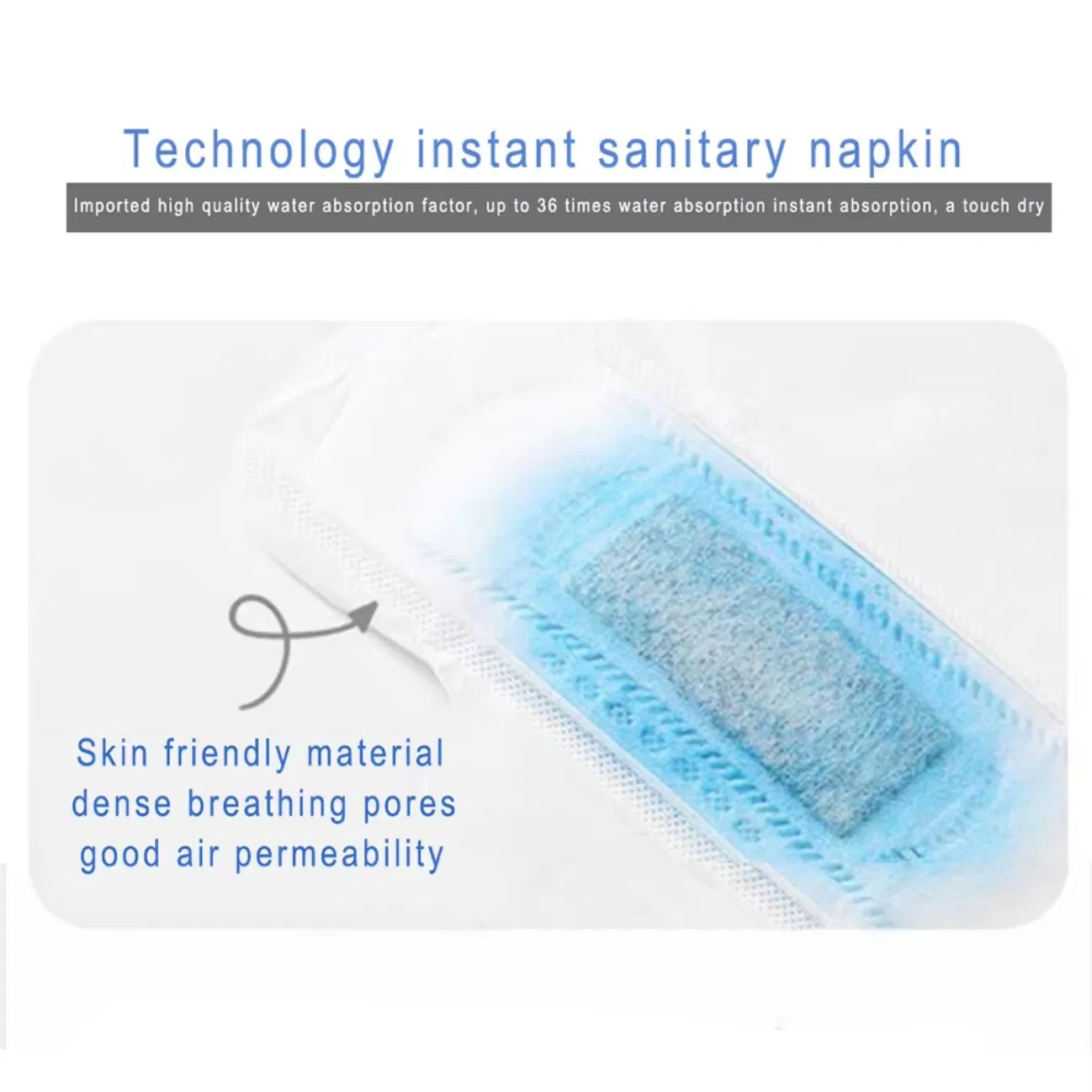 Venta Caliente Almohadilla Sanitaria de Algodón Orgánico con Iones Negativos para Mujeres Súper Higiene Femenina Toalla Transpirable de Bambú Precio Competitivo