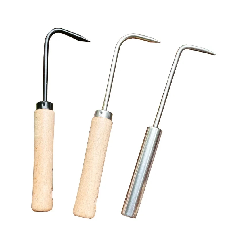 Stainless Steel Hook Wooden Handle Grass Hook Loosening Weeding Tool Gardening Potted Plants Bonsai Maintenance Tools