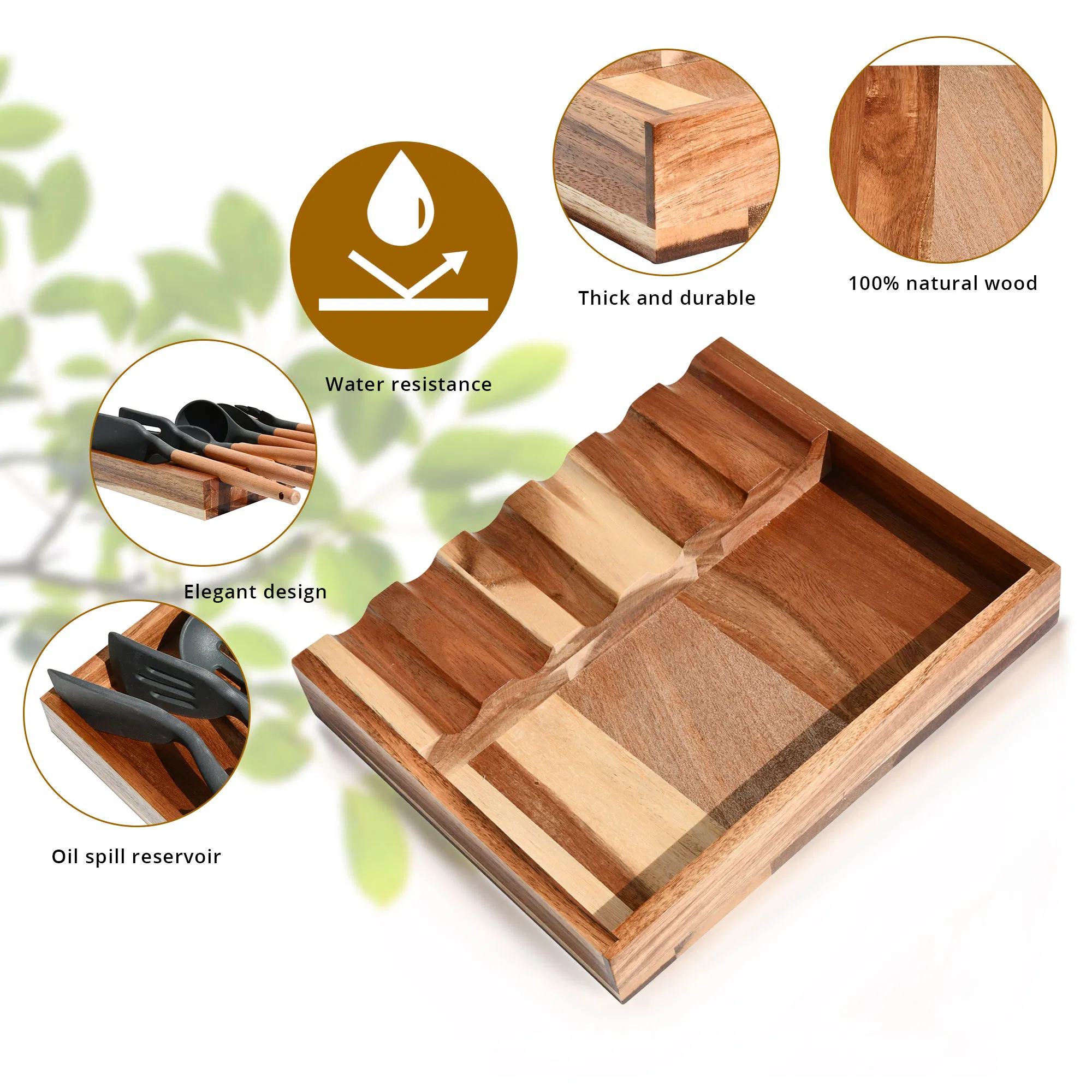 Wooden Multi-Utensils Tray/Kitchen Stand/Brush, Spatula, Cutlery and Kitchenware Set