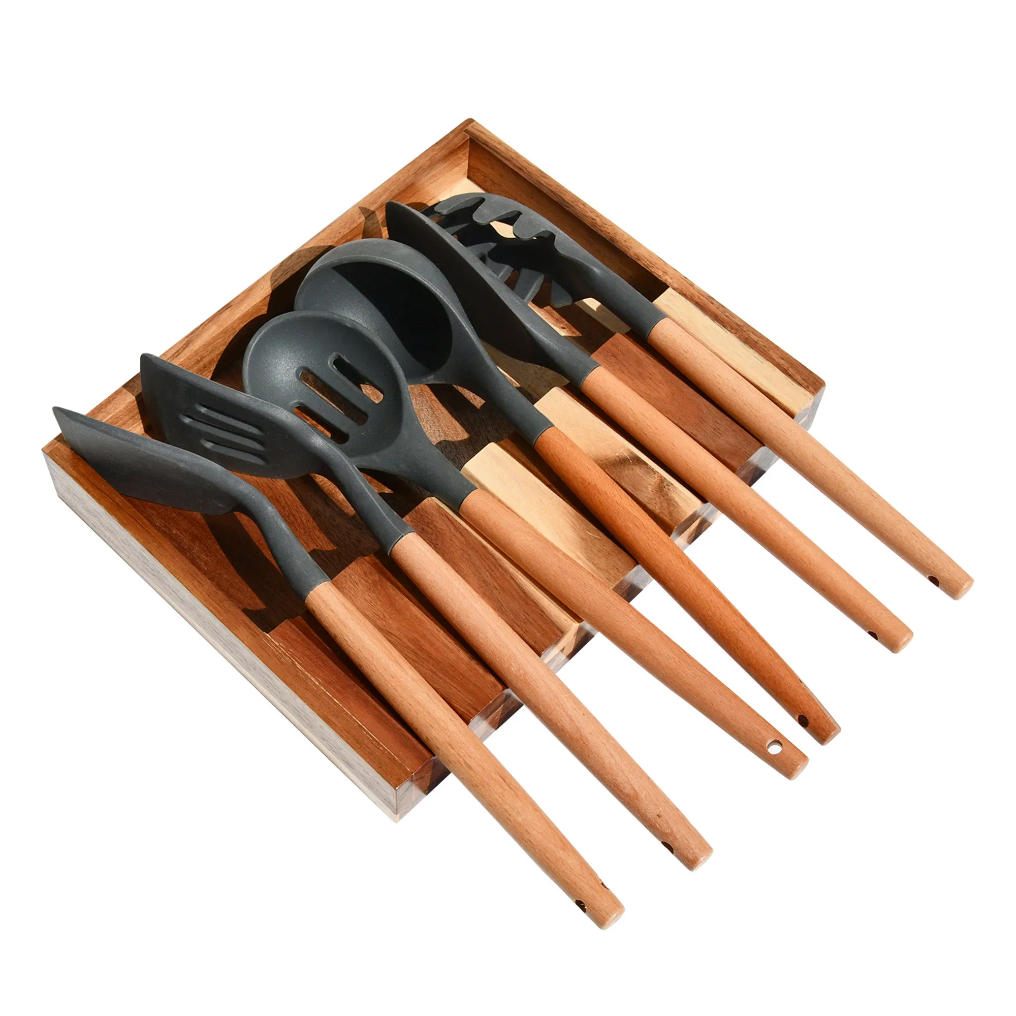 Wooden Multi-Utensils Tray/Kitchen Stand/Brush, Spatula, Cutlery and Kitchenware Set