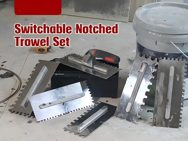 New Professional Stainless Steel Masonry Tool Notched Tiling Tile Construction Hand Tools Flat Square-Notched Plastering Trowel Kit with Replaceable Blade