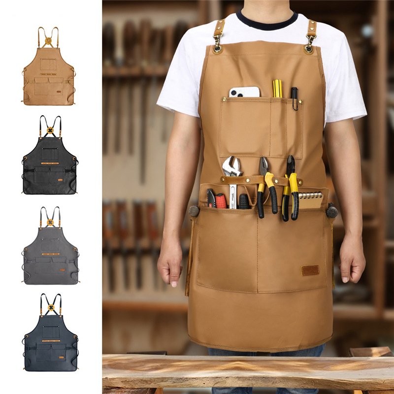High Quality Kitchen Garden Waterproof Wax Canvas Tool Apron with Pockets Cleaning Anti-Dirt Apron
