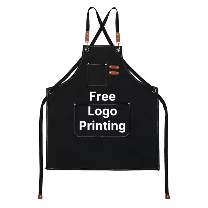 High Quality Black Red Blue Bib Kitchen Cotton Canvas Men Women Work Apron with Tool Pockets for Cooking and Baking