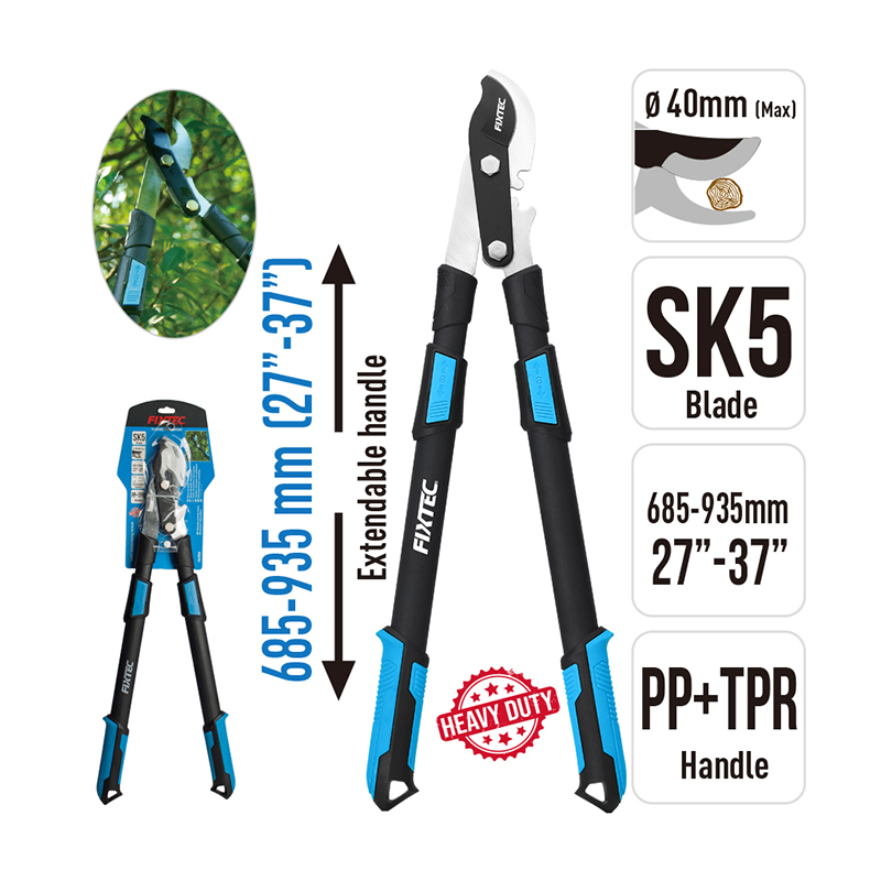 Fixtec Garden Tools Long Handle 540mm 21" PP+TPR Handle Lopper Telescopic Lopper Pruning Shear