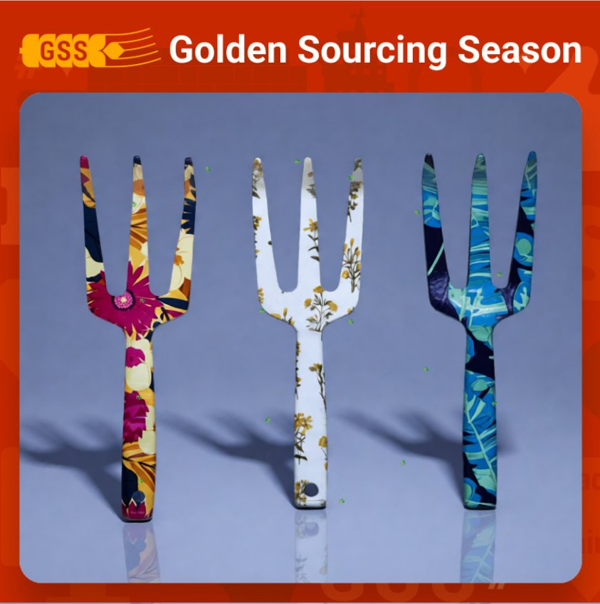 Garden Gift Set Floral Print Surface Hand Trowel and Fork and Rake Gardening Kits