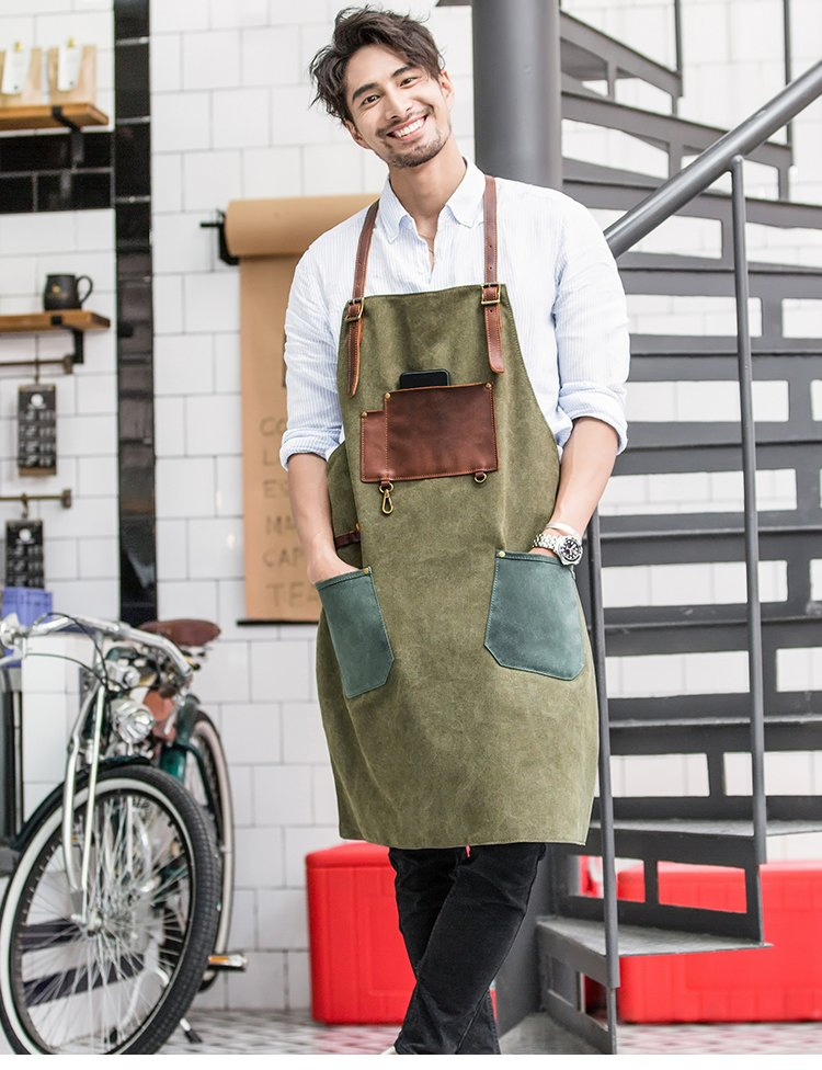 Ga98 High Quality Coffee Waiter Logo Shaving with Pocket Apron Kitchen for Men Women Custom Canvas Tool Aprons