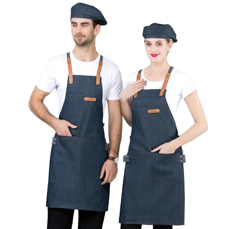 Custom Promotion Cotton Polyester Wholesale Leather Linen Denim Tea Kitchen Milk Waist Canvans Cook Bib Kitchen Tool Restaurant Apron