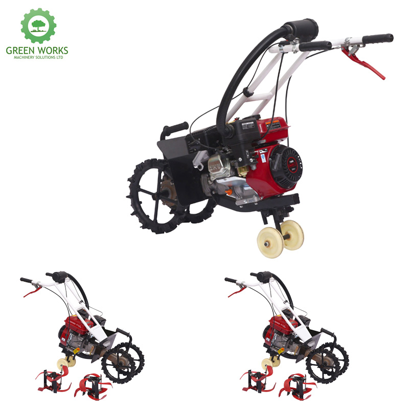 Hand - Pushed Portable 4WD Micro Farm Garden Tiller Cultivator- Agri Ditching Loosening &amp; Grass Hoe Tool