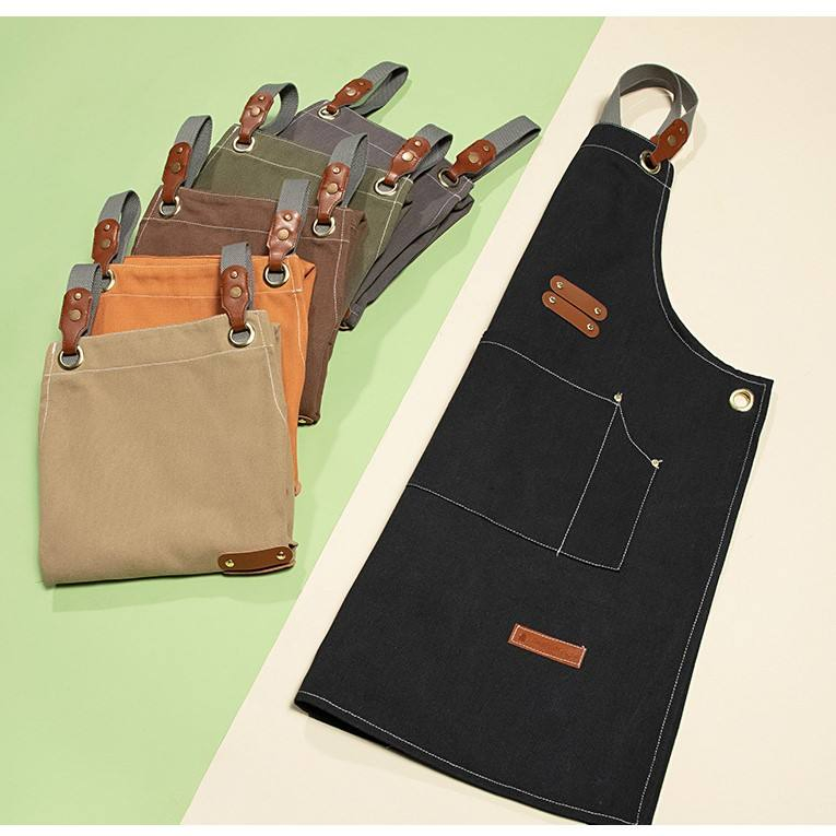 Thicken Canvas Work Tool Aprons Kitchen Chef Apron with Pockets for Restaurant Coffee Shop Gardening