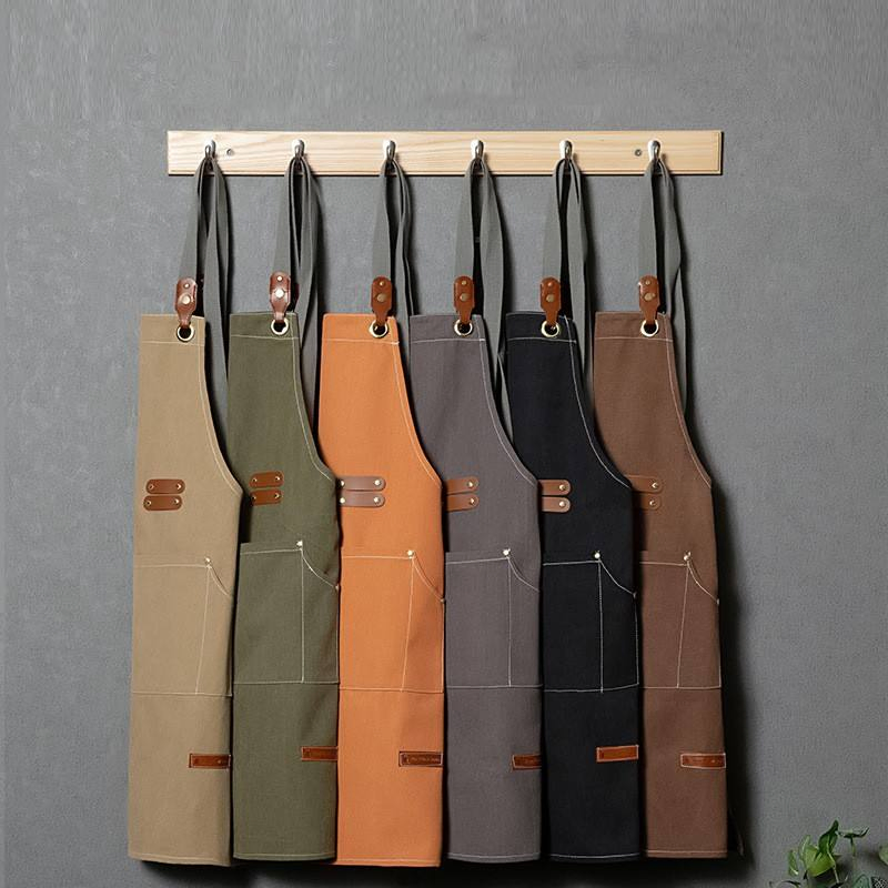Thicken Canvas Work Tool Aprons Kitchen Chef Apron with Pockets for Restaurant Coffee Shop Gardening