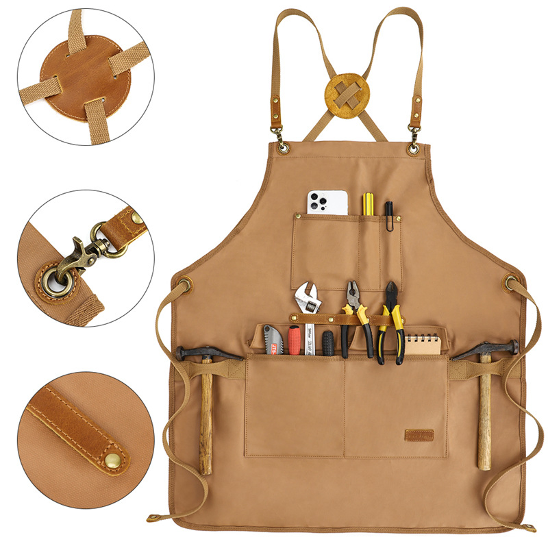 High Quality Kitchen Garden Waterproof Wax Canvas Tool Apron with Pockets Cleaning Anti-Dirt Apron