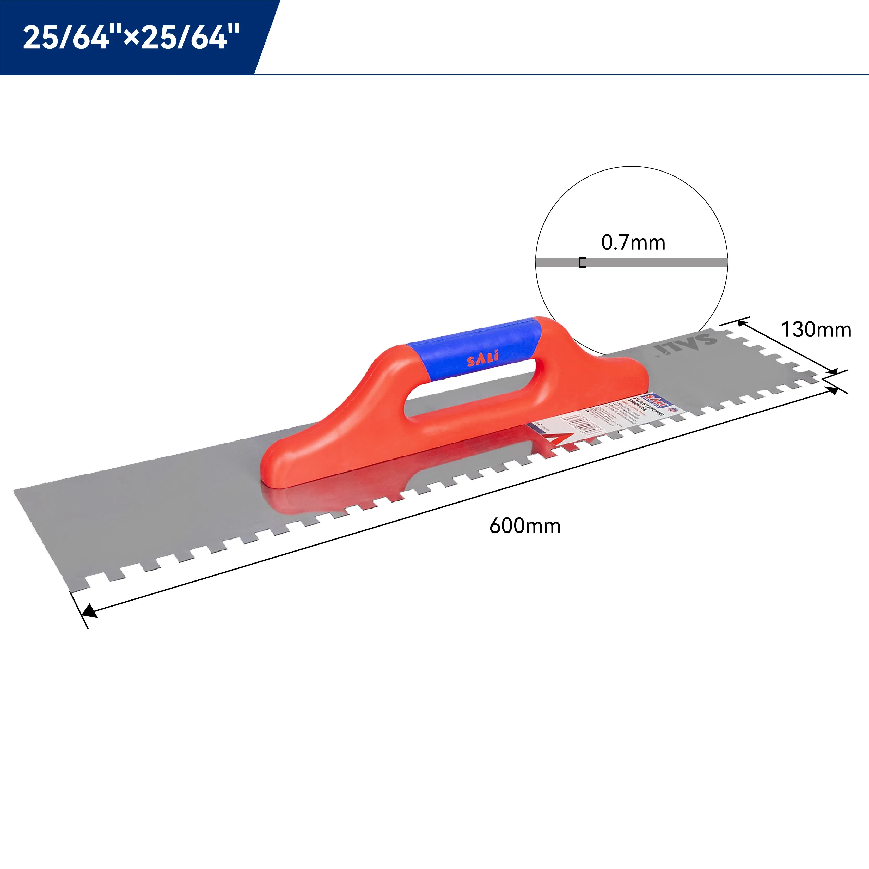 Sali 0.7mmthick Steel Plastic Handle Plastering Trowel with Teeth