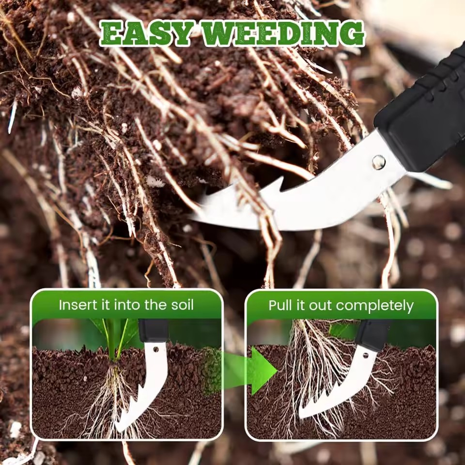 Manual Weed Remover Tool Grooved Anti-Slip Handle Weed Puller Tool Grass Hooking Device Suitable for Backyard Farm Weeder