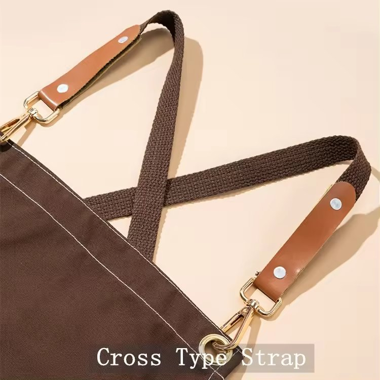 Heavy Duty Coffee Shop Chef Restaurant Leather Garden BBQ Grilling Denim Cotton Barber Canvas Work Apron with Tool Pockets