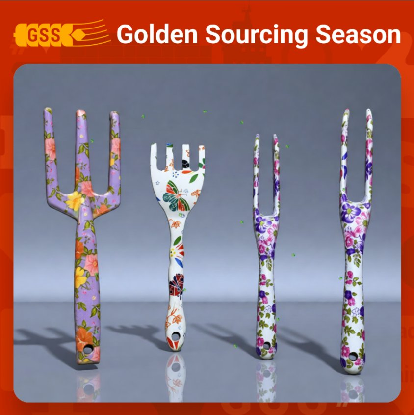 Garden Gift Set Floral Print Surface Hand Trowel and Fork and Rake Gardening Kits