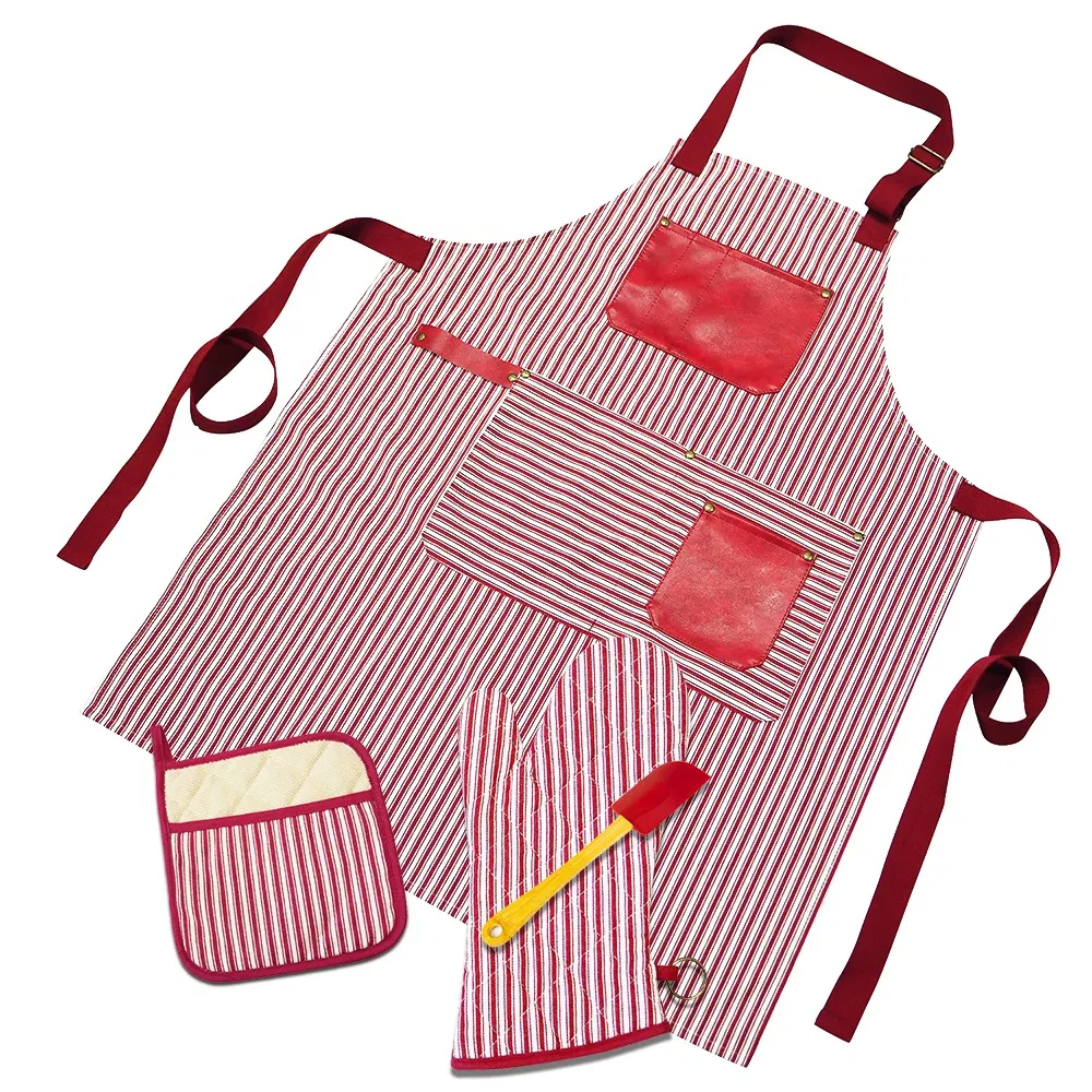 Kitchen Set 4 Pieces Apron Oven Mitts Pot Holder and Silicone Shovel Kitchen Set Chef Gardening Cooking BBQ Tool