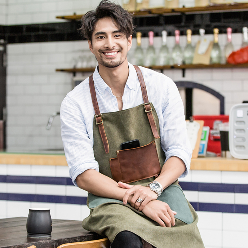 Ga98 High Quality Coffee Waiter Logo Shaving with Pocket Apron Kitchen for Men Women Custom Canvas Tool Aprons