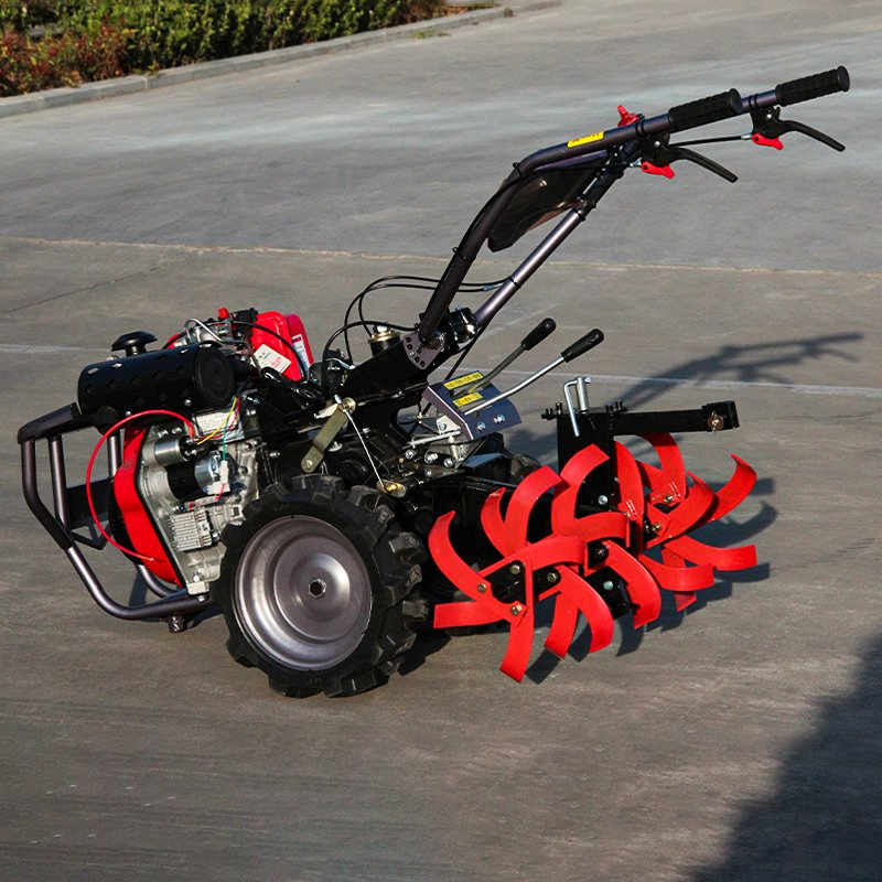 4 Wheeled Walk Behind Farm Garden Hand Walking Tractor Cultivator for Farm