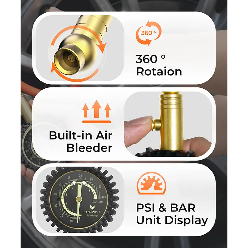 China ETENWOLF G200 Pro Analog Tire Pressure Gauge 0-75 PSI Manufacturers, Suppliers