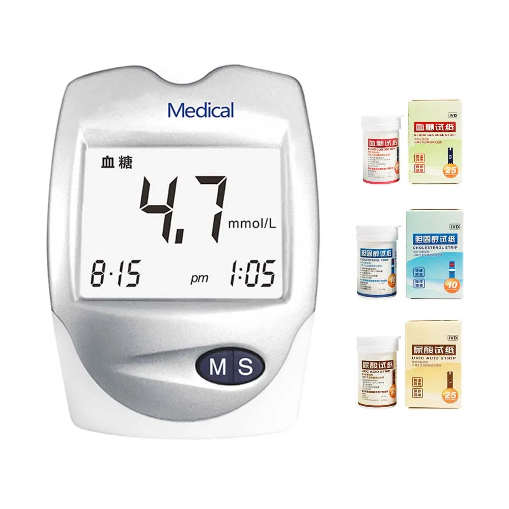 Factory Price Cholesterol Glucometers Monitoring Sugar Blood Glucose Cholesterol Uric Acid Meter with Test Strips