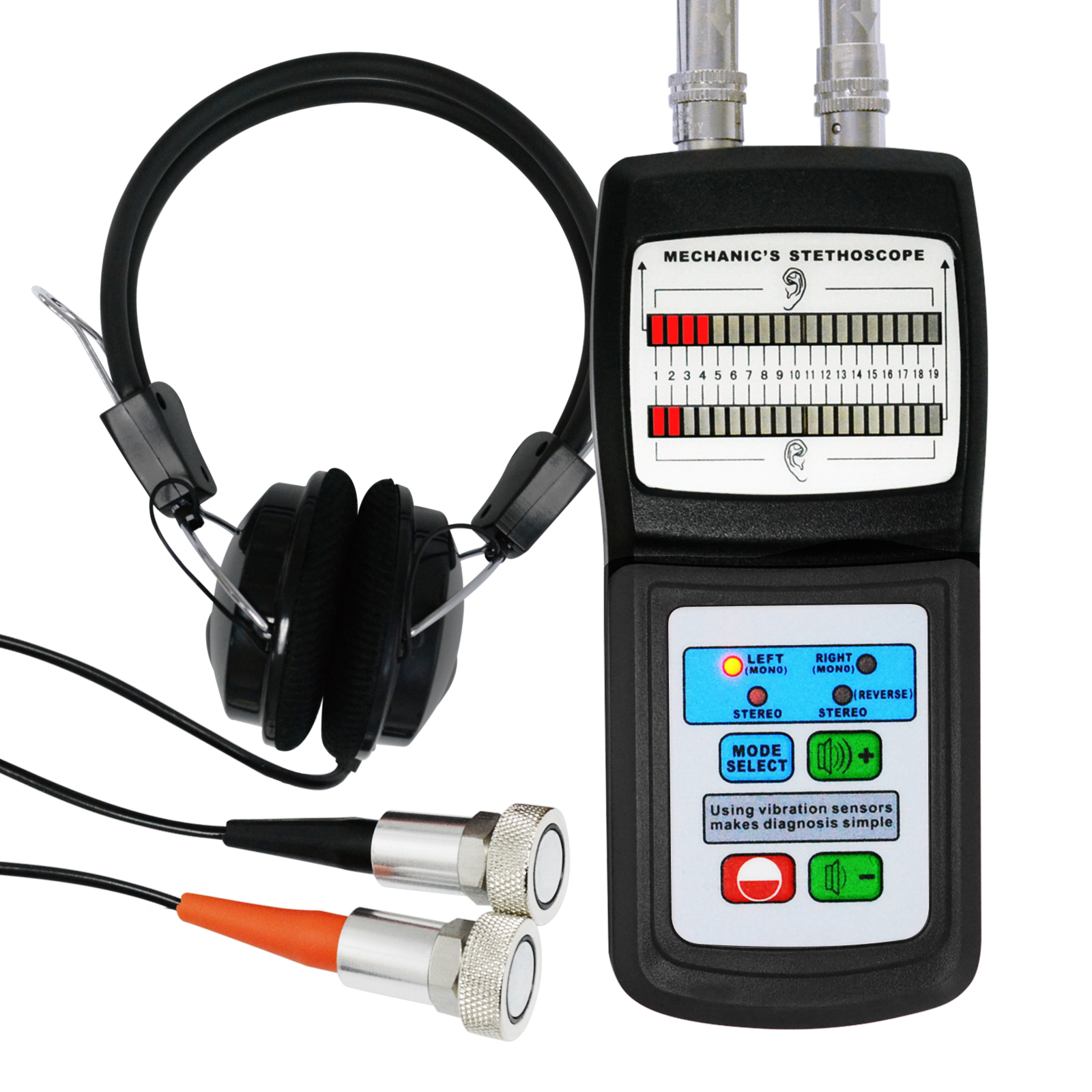 Digital Mechanic's Engine Stethoscope with Headphone &amp; 2 Separate Sensor Probe, 10~10K Hz Sound Noise Detection Automotive Tool