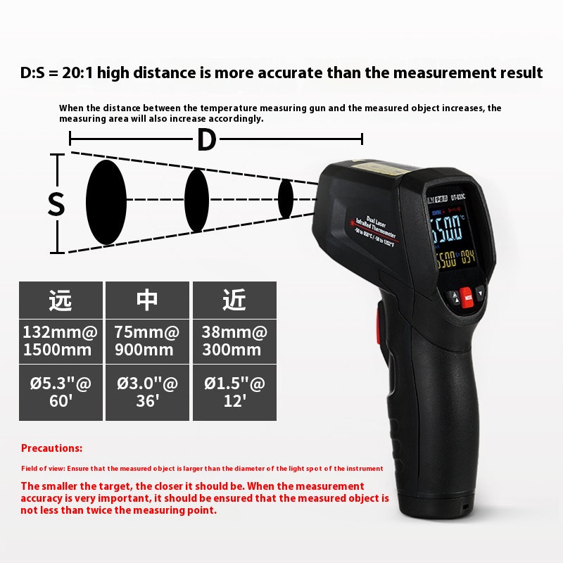 CEM DT-833c Industrial 650℃ High Precision Infrared Thermometer ABS Material Kitchen Oil Water Temperature Gun for Home Use OEM