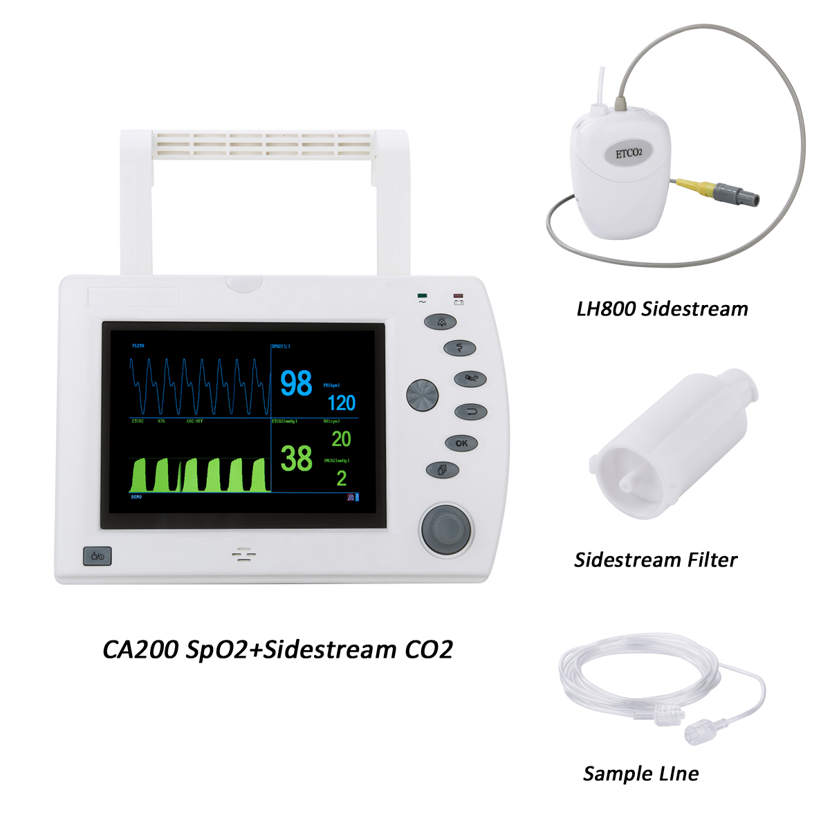 Portable Ambulance Patient Monitor Hospital Equipment with End-tidal CO2 Multi-Parameter Vital Signs Dog-Friendly
