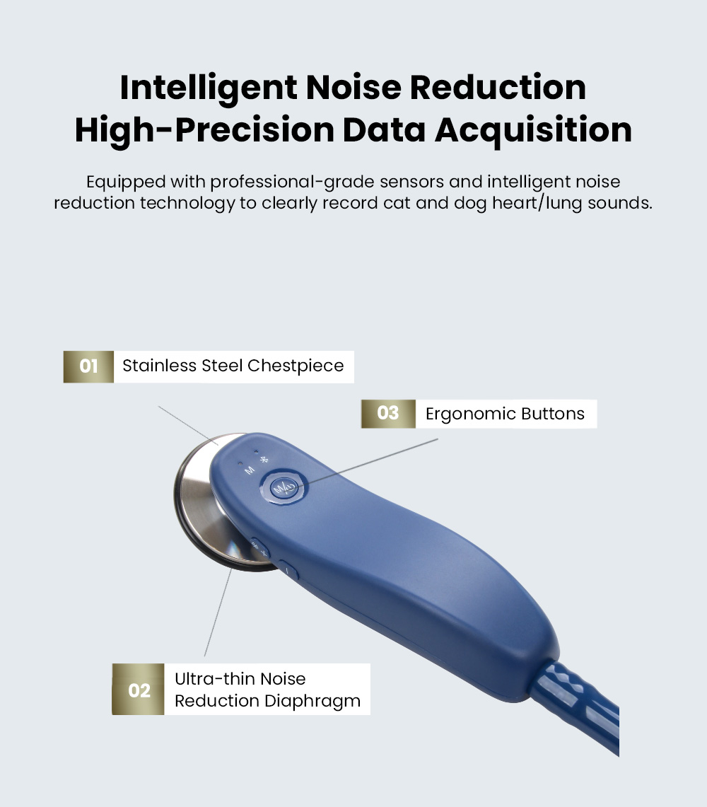 Veterinary Digital Stethoscope with Al Interpretation Wireless for Dog Cat Heart Lung Sound Detection