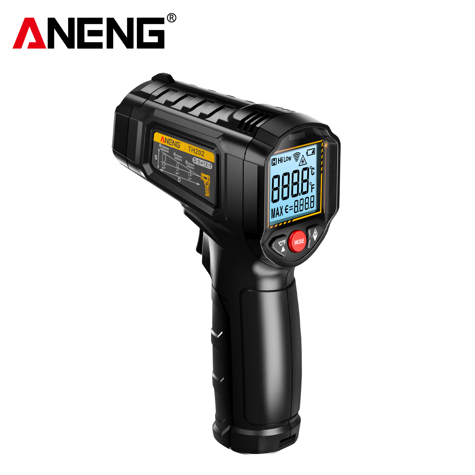 ANENG TH202 Non-Contact Infrared Thermometer LCD Backlit Display Screen Pyrometer Tester Meter -50~600℃ Temperature Gun ABS OEM