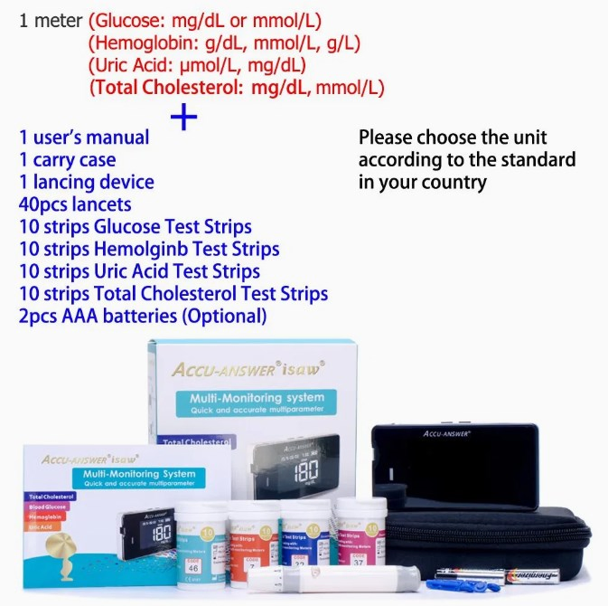 Bottom Price and Good Quality Accu-Answer Isaw Multi-Monitoring System 4-in-1 Kit Meter for Cholesterol Blood Glucose Hemoglobin Uric Acid Rapid Test