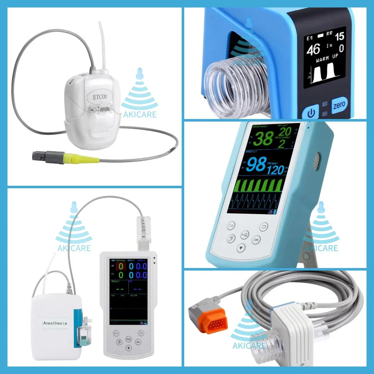 Mainstream Etco2 Real Time Capnograph SpO2 Monitor External Oximeters Reusable Capnometer