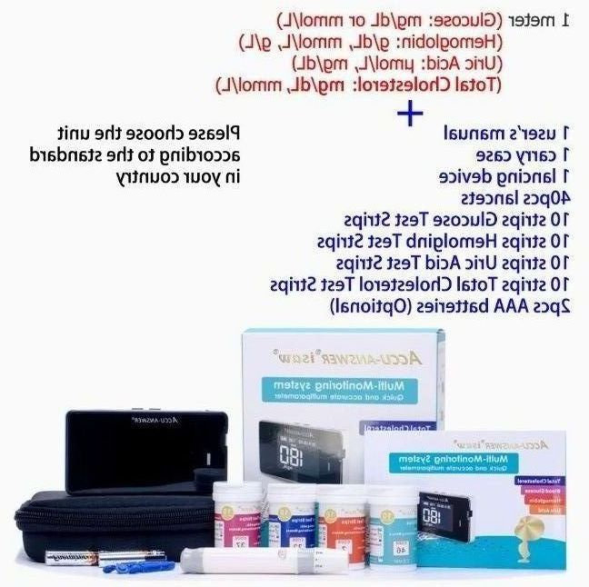 Medical Equipment of Accu-Answer Isaw Multi-Monitoring System 4-in-1 Kit Meter for Cholesterol Blood Glucose Hemoglobin Uric Acid Rapid Test for Household