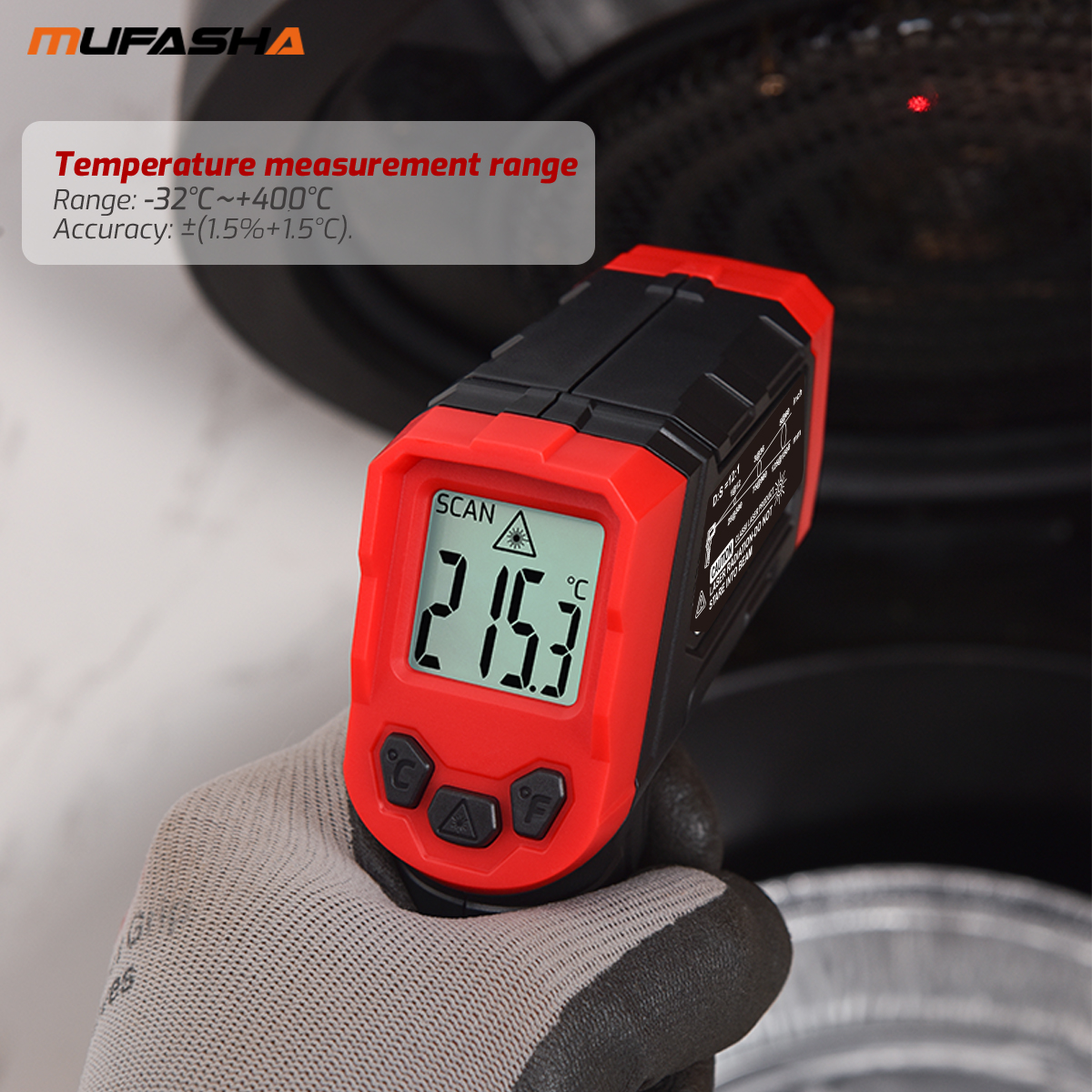MUFASHA -32~400 Celsius Laser Industrial Alarm Digital Thermometer High Temperature Non-contact Gun Infrared Thermometer