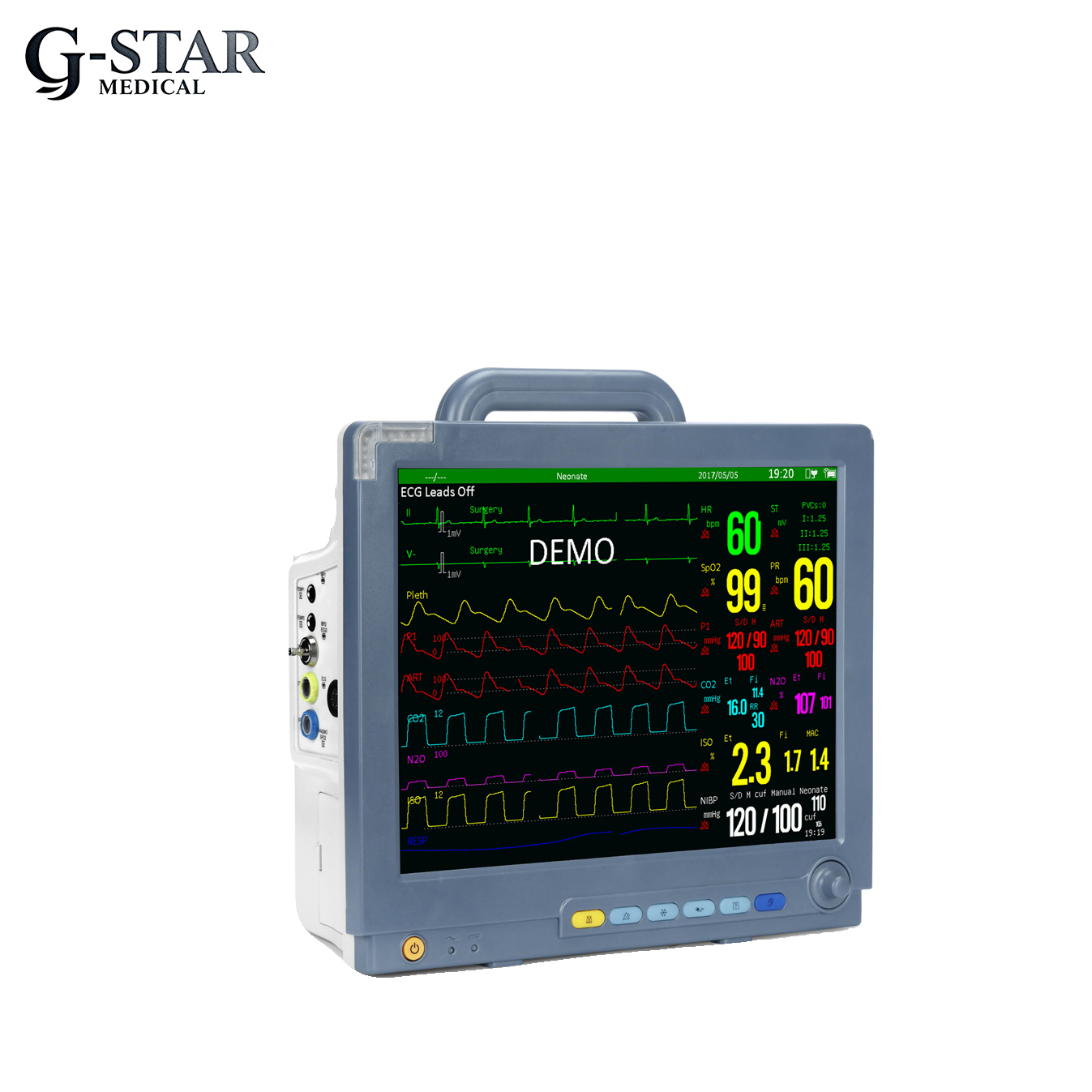 Medical Equipment Portable 15 Inch Multi-Parameter Patient Monitor for ICU &amp; Veterinary Use
