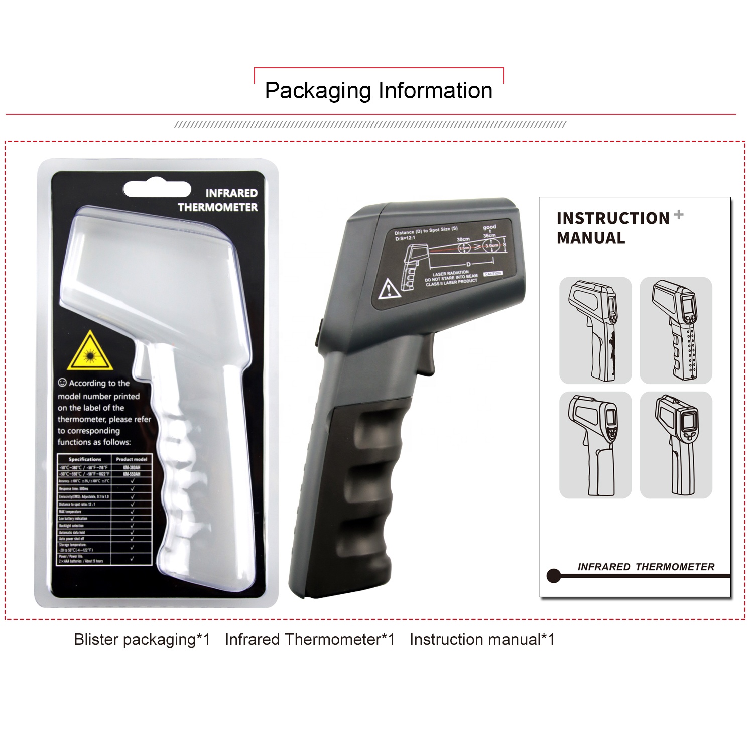 Household IR Thermometer Digital High Temperature Guns Pyrometer Double Laser Industrial Thermometer Infrared Thermometer